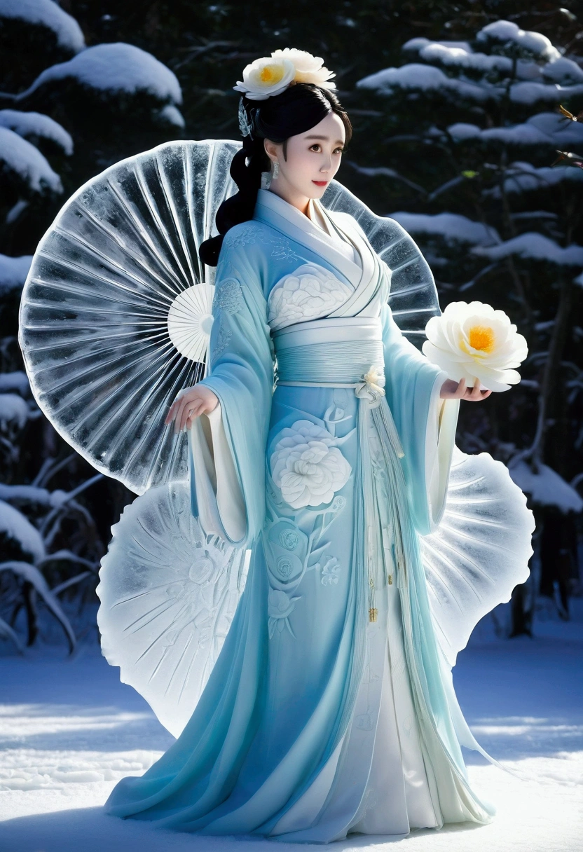 (ice - carving:1.4),Movie Angle,(Fan Bingbing,  ice sculpture girl,Anatomically correct,full bodyesbian,Masterpiece ice sculpture camellia,Representative work Hanfu,Smile,sexy,full body arts,traditional arts,erotic arts,Queen arts,Amazing body arts,Amazing hear style,traditional japanese girls,japanese geisha, japanese artworks,Pari, jewelry arts,full body arts style,full body capture) 