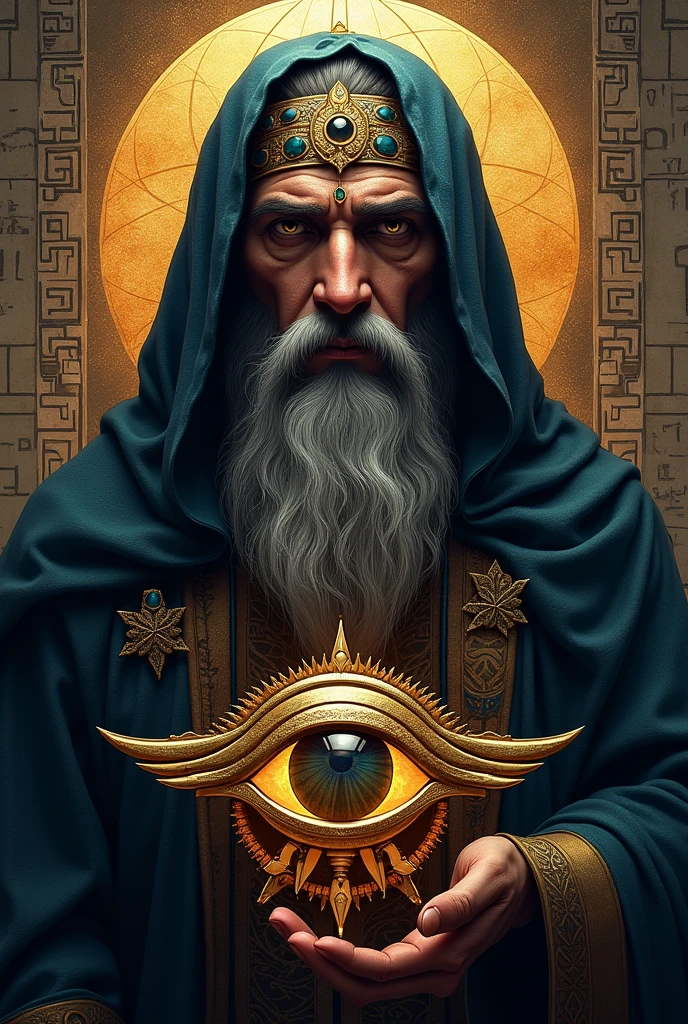 Make a logo with the oracle man theme and also include the Egyptian eye in the logo