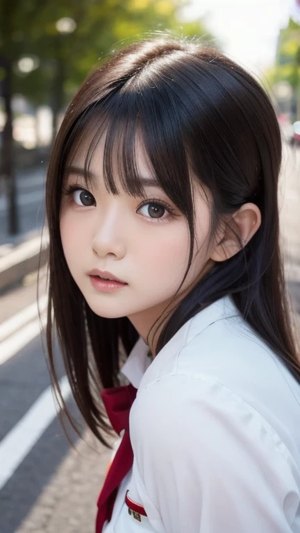 One Girl, (a beauty , delicate :1.3), (Uniform:1.3),((Cute pose)) ,Very detailedな明瞭さ, (Symmetrical eyes:1.3), Small breasts, A pose that emphasizes the buttocks and thighs、Brown eyes, ((very beautiful long black hair)),((Pixie Cut))、 Brown Hair, ,, (Eye and facial details:1.0),, (masterpiece, Highest quality, Very detailed, Detailed face, 8k)
