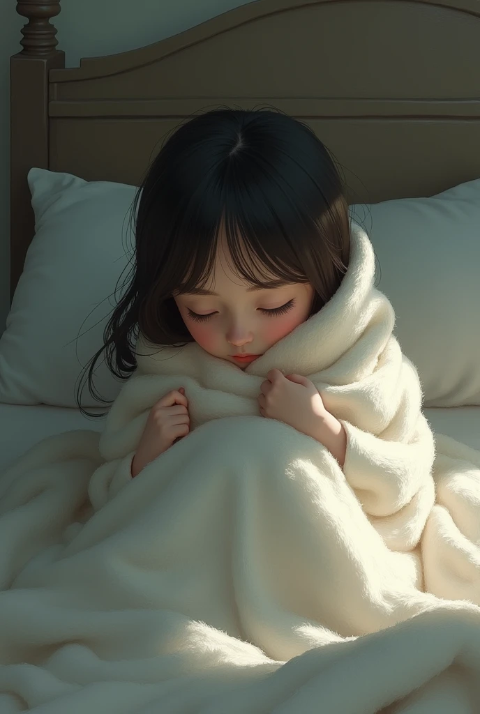 A  girl is in blanket