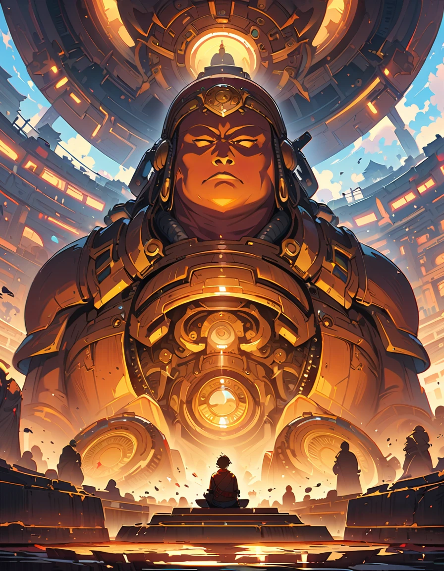 (Highest quality,Extremely detailed depiction,Incredible high resolution),Giant Buddha statue made by machine:1.3,pedestal,Sitting in meditation,Huge Machine,The world of steampunk,High quality anime drawings
