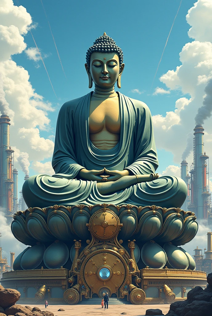 (Highest quality,Extremely detailed depiction,Incredible high resolution),Giant Buddha statue made by machine:1.3,pedestal,Sitting in meditation,Huge Machine,The world of steampunk,High quality anime drawings