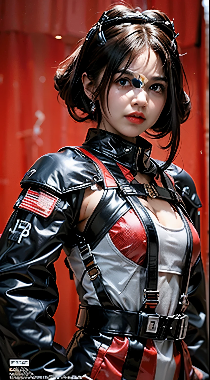 (Wearing special force soldier), Very cute and baby-like face, Power puff girl, Naked, Angry pose, Angry face, (((BROWN HAIR MALAY GIRL))), masutepiece, High quality, UHD 45K, Realistic face, Realistic skin feeling , A Japanese Lady, , , Very cute and baby-like face, (((FLAT CHEST))), ((VISIBLE CLEAVAGE)), (MATRIX WORLD), ((look In front at the camera and SADNESS)), ((RED BLACK MECHA MILITERY SUIT)), ((DETAILS SPECIAL FORCE COSTUME)) capture in ultra high resolution with photorealistic and beautiful lighting. (((CUTE GIRL))), ((RED LIPS)), ((BRA AND PANTIES)), ((CHUBBY)), ((BLACK HARNESS, MAGAZINE BELT)), modern equipment. Malay girl armed with red black Special force Crest, Mechanical part, confident smile, girl in the middle of the TOKYO cyberpunk.