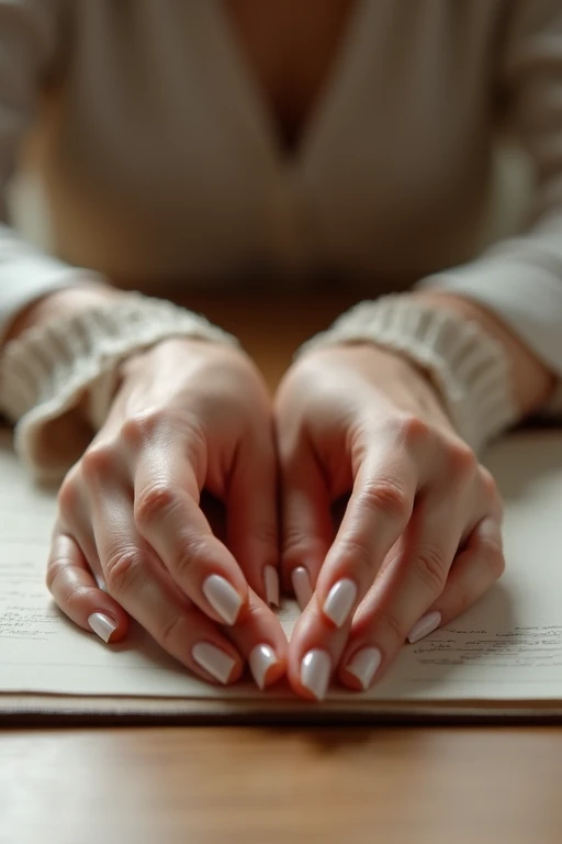Beautiful hands、nail、Place your hands on the desk、Back of hand