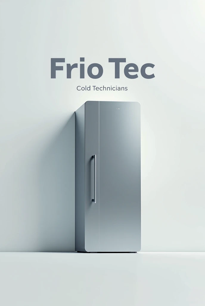 Artistic logo with the silhouette of a silver refrigerator with the name frio tec and the slogan cold technicians 