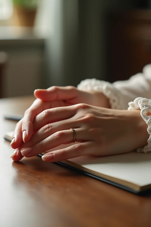Beautiful hands、nail、Place your hands on the desk、Back of hand