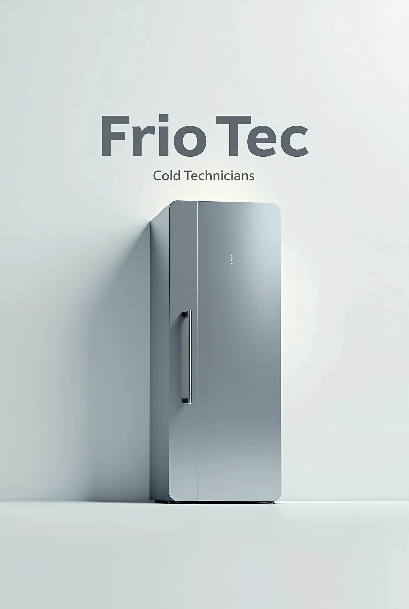 Artistic logo with the silhouette of a silver refrigerator with the name frio tec and the slogan cold technicians