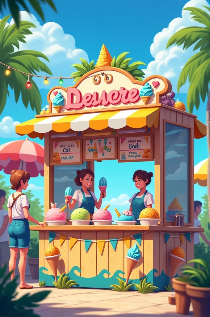 Design a summer-themed dessert stall
