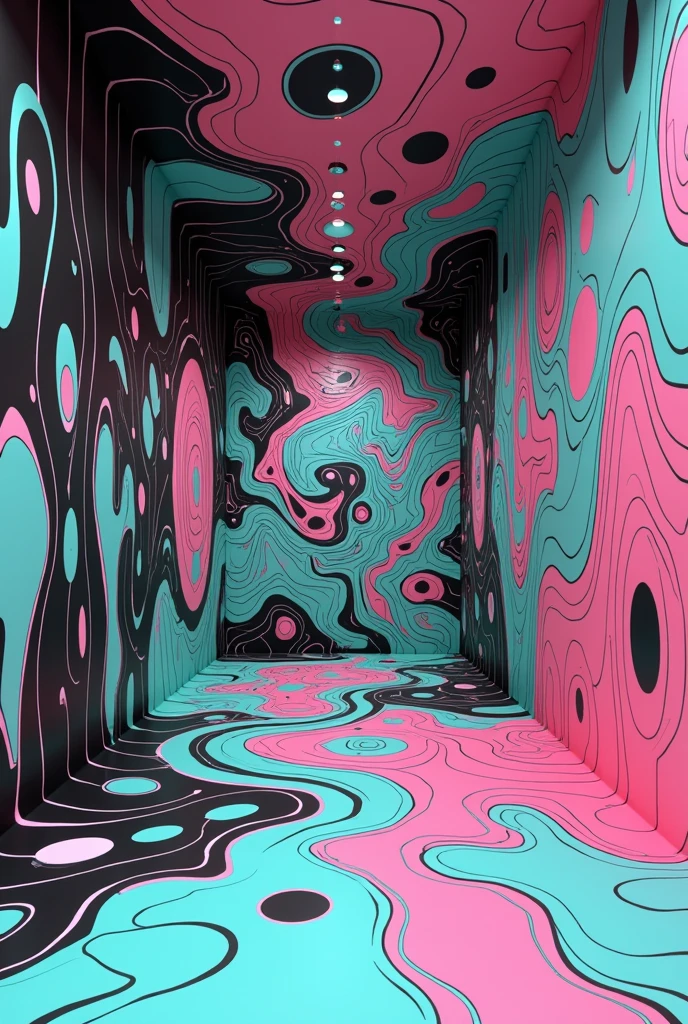Confused wallpaper black and mint blue pink panting 