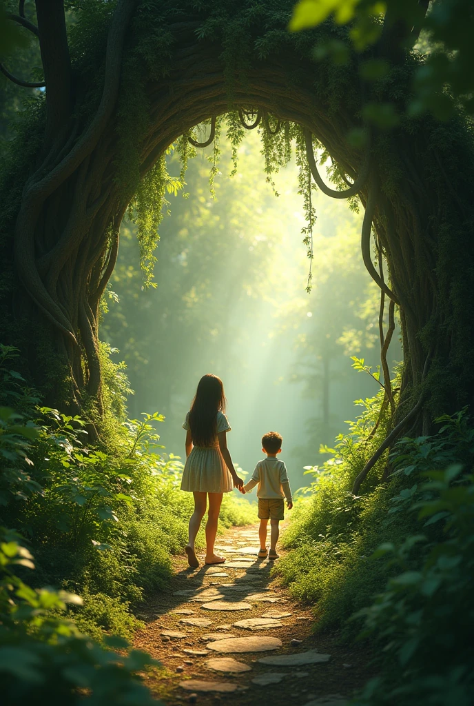 Mia stumbled upon a hidden path covered in moss and lined with overgrown bushes. Curious, she called Leo over.