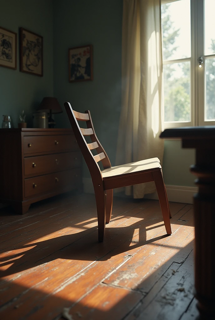 Chair thrown on the floor near a table