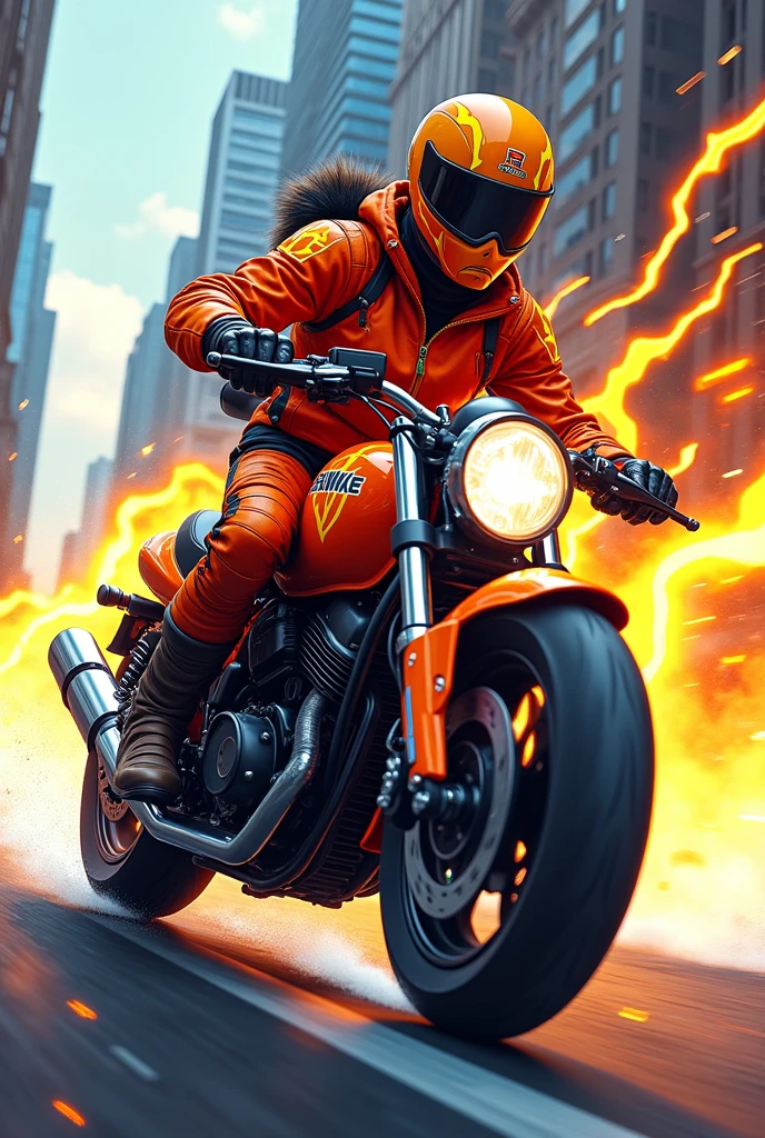 Create a motorcycle courier on your bike with the aggressive cartoon lightning bolt themed outfit. With the name highlighted in the background D FLASH