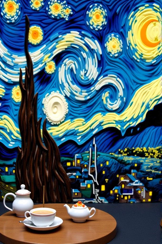 Create the starry night but with textures and tea a relief for blind people