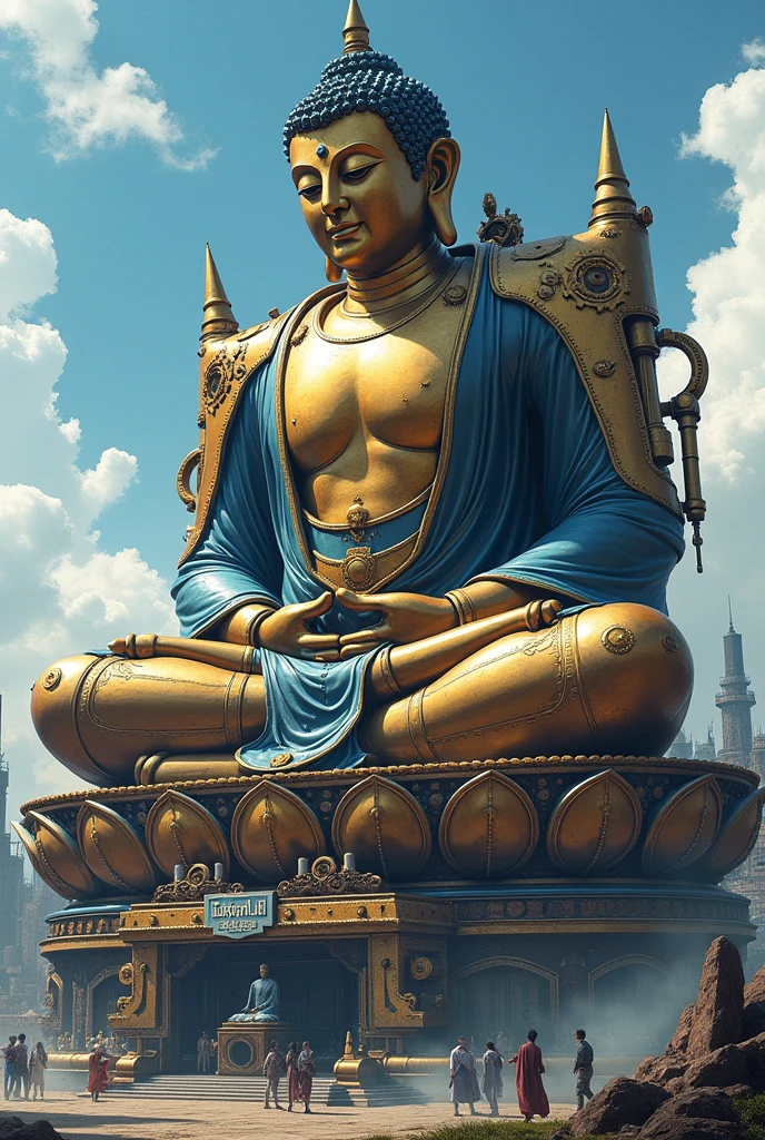 (Highest quality,Extremely detailed depiction,Incredible high resolution),Buddha statue giant robot:1.3,pedestal,Sitting in meditation,booster,Huge Machine,Beam cannon,Mechanical,gear,Armament,missile,The world of steampunk,High quality anime drawings