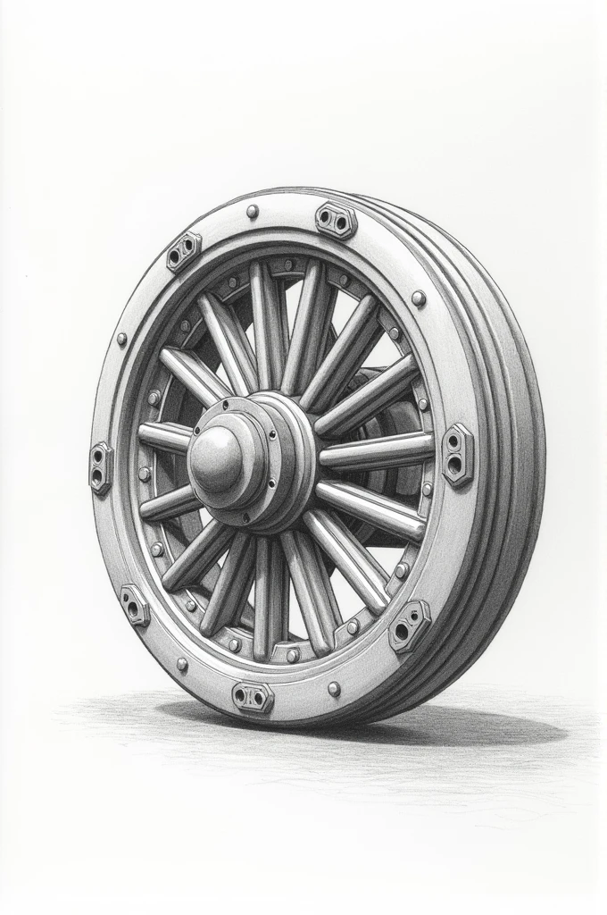 Railway ICF coach wheel pencil drawing