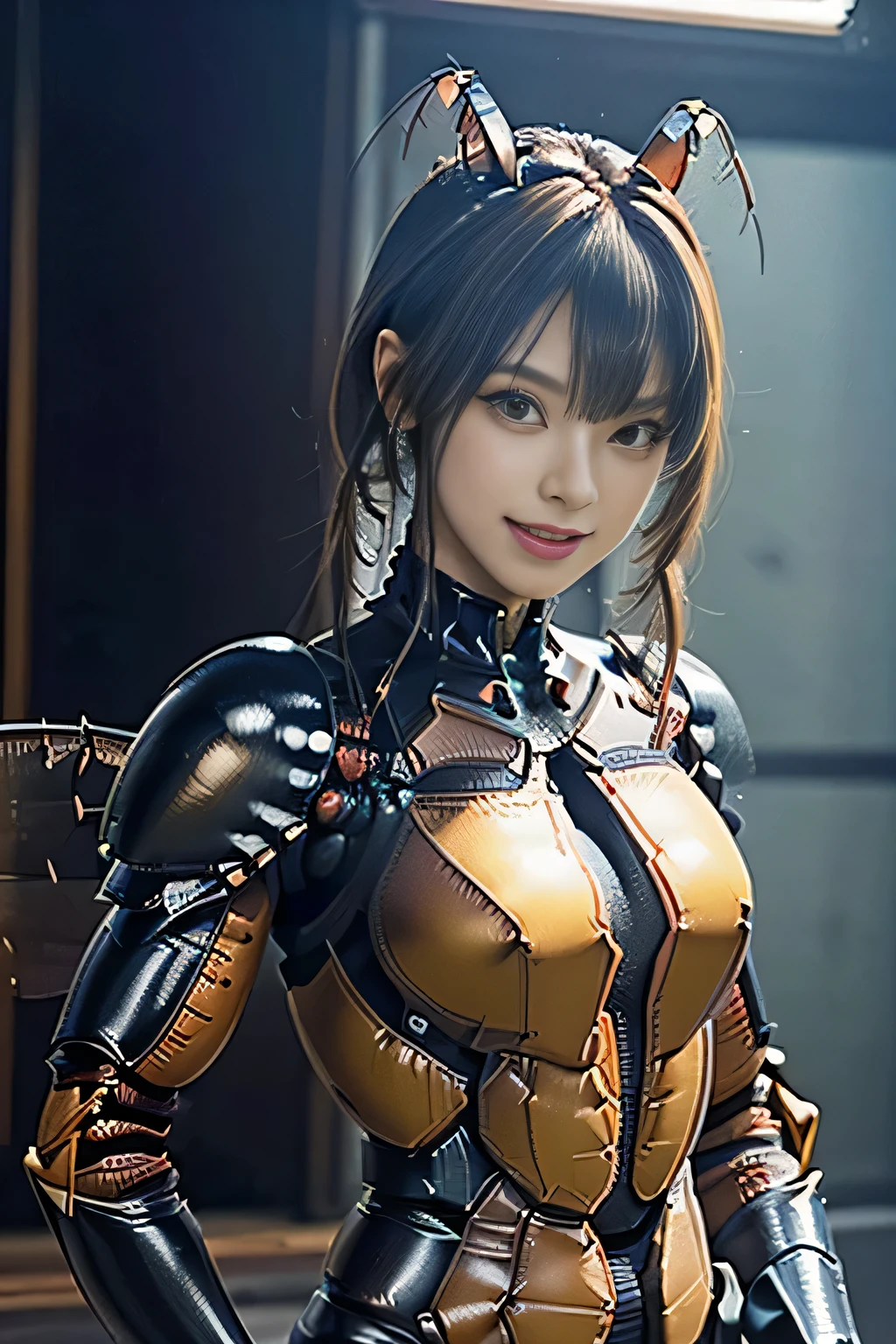 (high resolution,masterpiece,best quality,extremely detailed CG, anime, official art:1.4), realistic, photo, amazing fine details, all intricate, gloss and shiny,awesome many layers, 8k wall paper, 3d, sketch, kawaii, illustration,( solo:1.4), perfect female proportion,villainess, (fusion of dark brown cockroach and lady:1.4), (brown cockroach form lady:1.2), (brown cockroach lady:1.2), (fusion:1.2), (solo:1.4), (evil smile:1.2), muscular, abs, (cockroach brown exoskeleton bio insect suit:1.4), (cockroach brown exoskeleton bio insect armor:1.2), (brown transparency cockroach wing:1.4), (brown cockroach antennae:1.3),