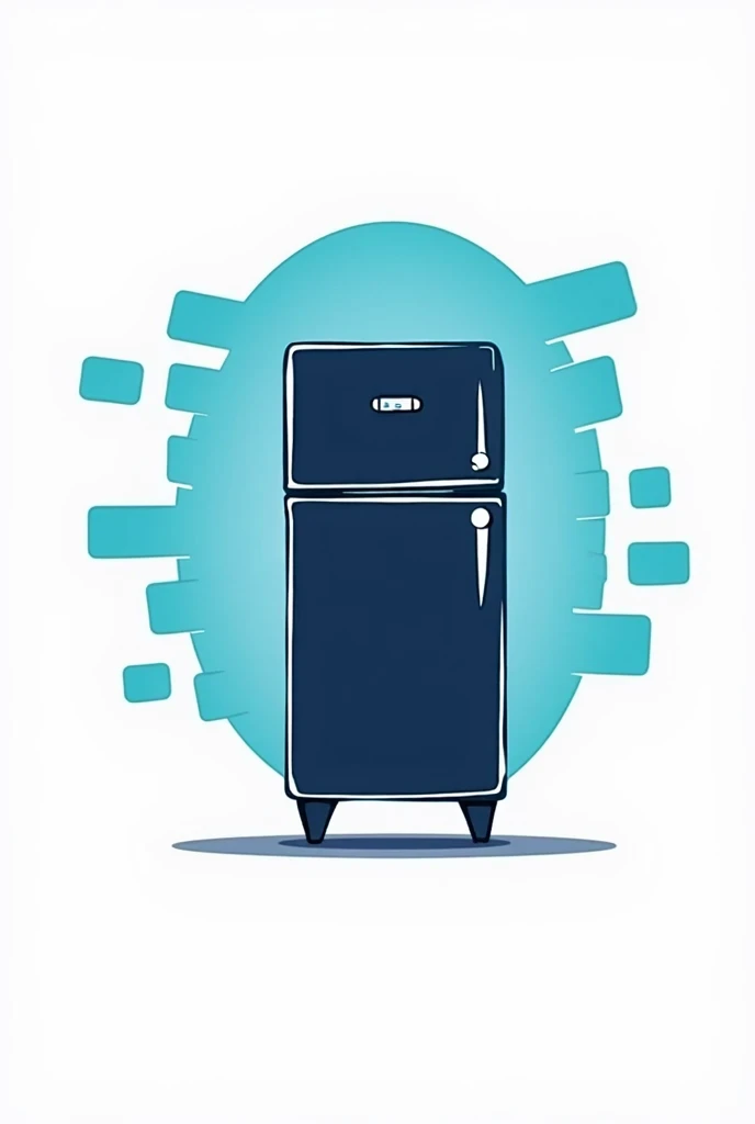 Logo for a refrigeration company with the silhouette of a refrigerator in the center of a fragmented cymetric oval with the name frio tec and the slogan cold technicians in cartoon style