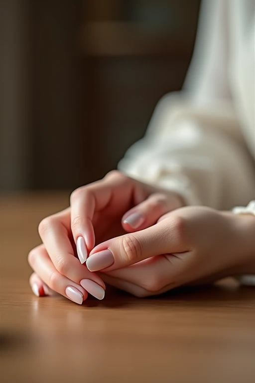 Beautiful hands、nail、Place your hands on the desk、Back of hand