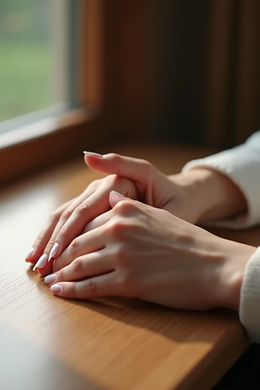 Beautiful hands、nail、Place your hands on the desk、Back of hand