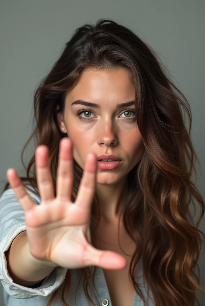 brown-haired white girl waving half her face as inferior 