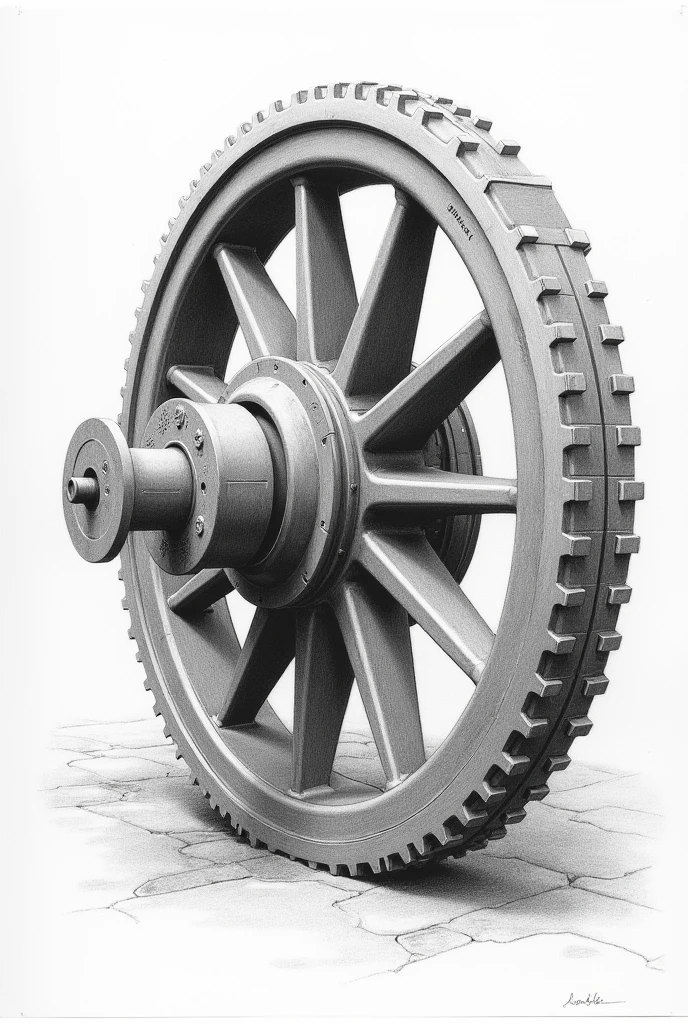 LHV railway coach wheel pencil drawing