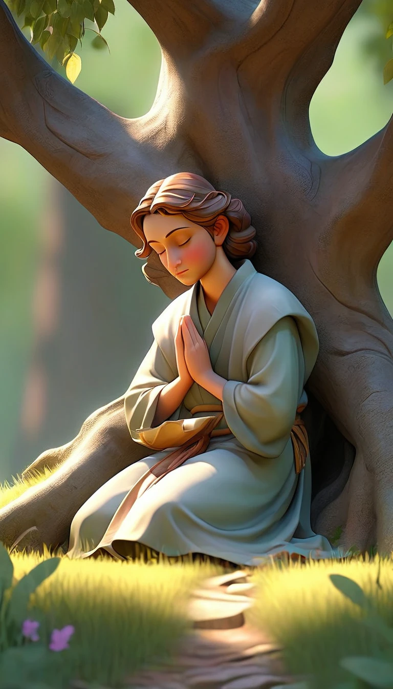Sob a serene glass, on a peaceful day, a man kneels, in voracious prayer. Bible in hands, words of light, seek the comfort that faith always translates. The shadow of the tree, shelter and refreshment, a sacred encounter, an ethereal moment. With eyes closed and heart open, pray with fervor, look for the right path. Every leaf that falls, a divine whisper, guiding your words, showing the destination. On sacred ground, your soul surrenders, to God omnipresent, his life he extends. under the tree, symbol of life and shelter, a man and his faith, in an old dialogue. kneeling in prayer, her strength she renews.