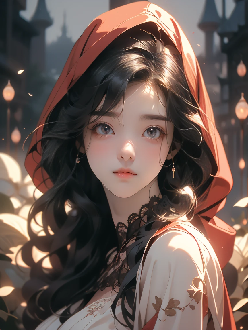 female, LITTLE RED RIDING HOOD, 1, short black bob, sexy dress, big boobs , Red lace panties visible.,Random camera angle.,Close the center of the image..., light particles, Attention to details, Grandeur and awe, cinema, A stunning visual masterpiece, double exposure, realistic, cinematic scene, Highest quality, 32ก, lewd, erotic,