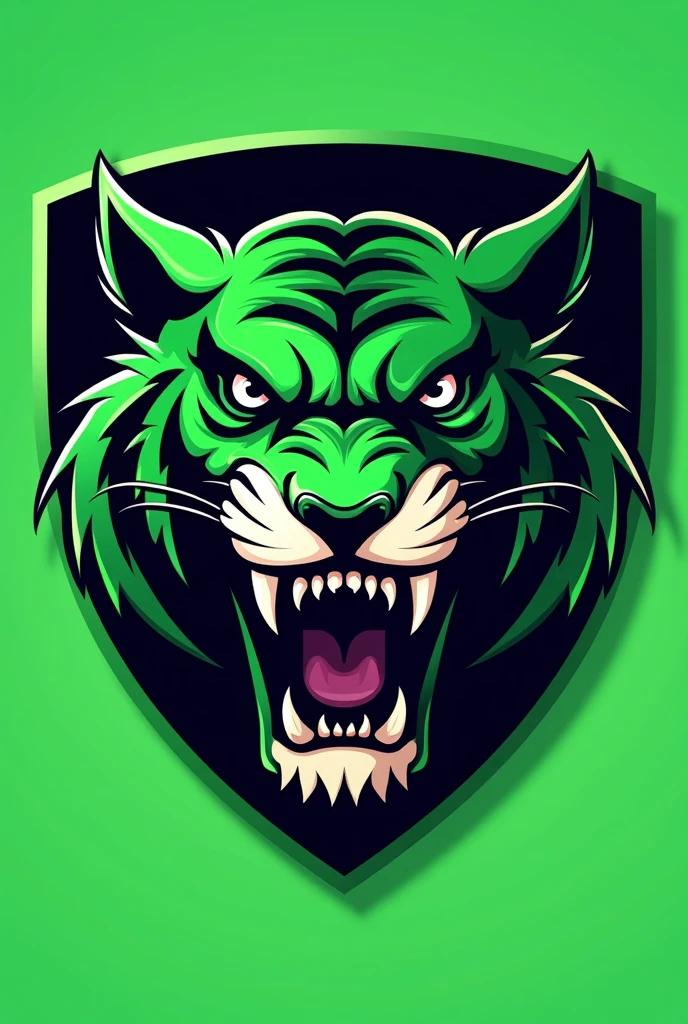 Create a saber-tooth tiger shield for your team Simpler without background Just the face Green color Less realistic More detailed More like a logo
