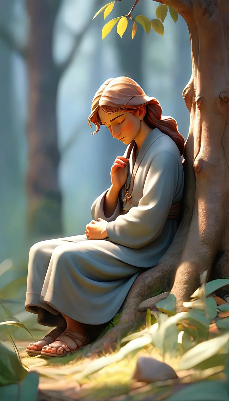 Sob a serene glass, on a peaceful day, a man kneels, in voracious prayer. Bible in hands, words of light, seek the comfort that faith always translates. The shadow of the tree, shelter and refreshment, a sacred encounter, an ethereal moment. With eyes closed and heart open, pray with fervor, look for the right path. Every leaf that falls, a divine whisper, guiding your words, showing the destination. On sacred ground, your soul surrenders, to God omnipresent, his life he extends. under the tree, symbol of life and shelter, a man and his faith, in an old dialogue. kneeling in prayer, her strength she renews.