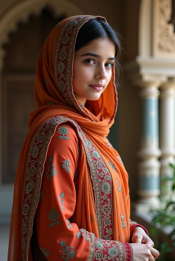 Multiple images of A beautiful Pakistani origin girl wearing traditional Pakistani outfit and hijab