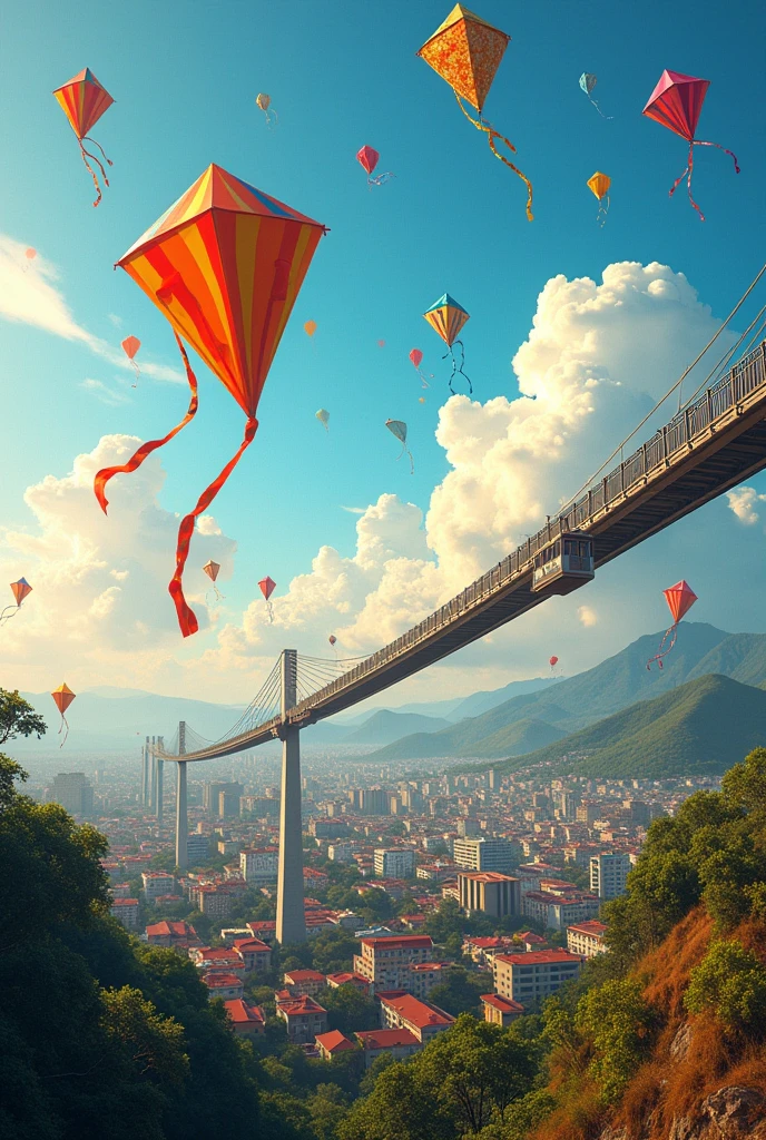 A city full of kites and in the background the aerial tram of the city of Telêmaco Borba Paraná Brazil