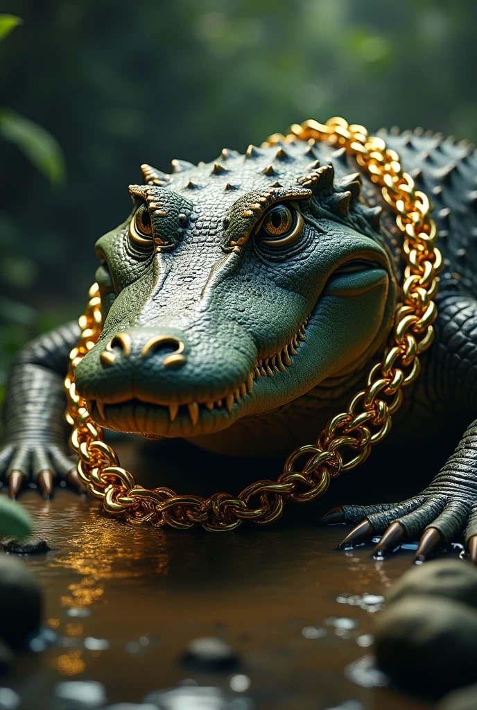 Crocodile with gold chain