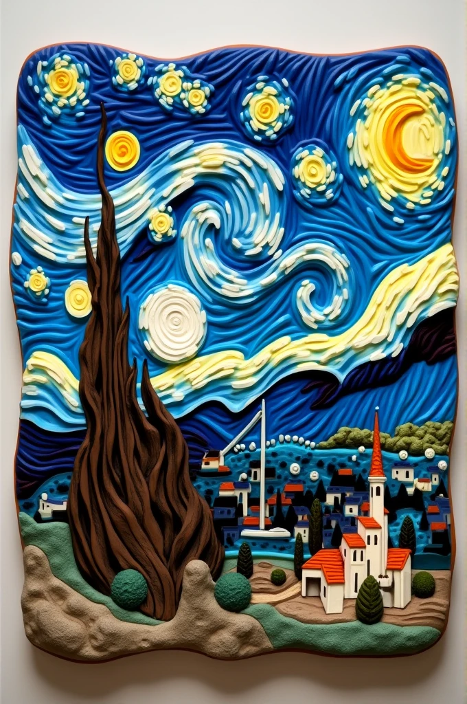 Create the starry night with clay textures for blind people