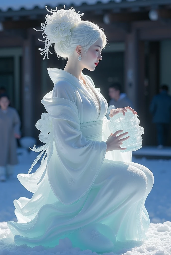 (ice - carving:1.4),Movie Angle,(Fan Bingbing, ice sculpture girl,Anatomically correct,full bodyesbian,Masterpiece ice sculpture camellia,Representative work Hanfu,Smile,sexy,full body arts,traditional arts,erotic arts,Queen arts,Amazing body arts,Amazing hear style,traditional japanese girls,japanese geisha, japanese artworks,Pari, jewelry arts,full body arts style,full body capture)