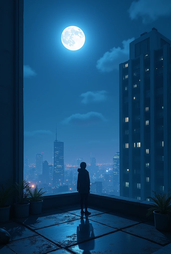 Rooftop in moonlight night 4k hd