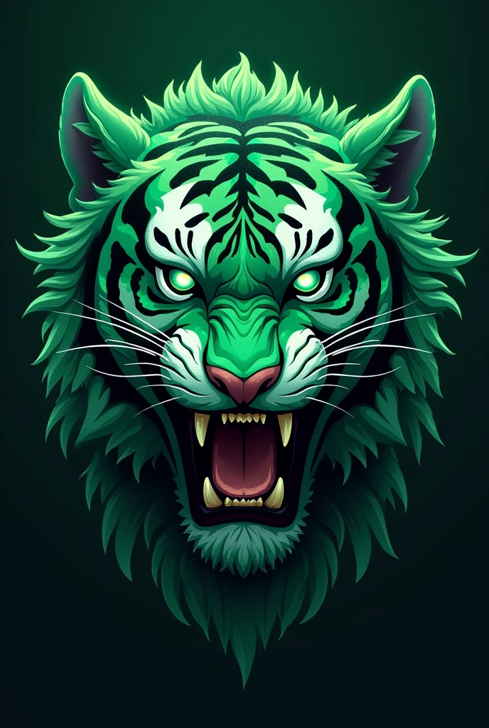 Create a saber-toothed tiger shield for your team Simpler without background Just the face Green color Less realistic More beautiful