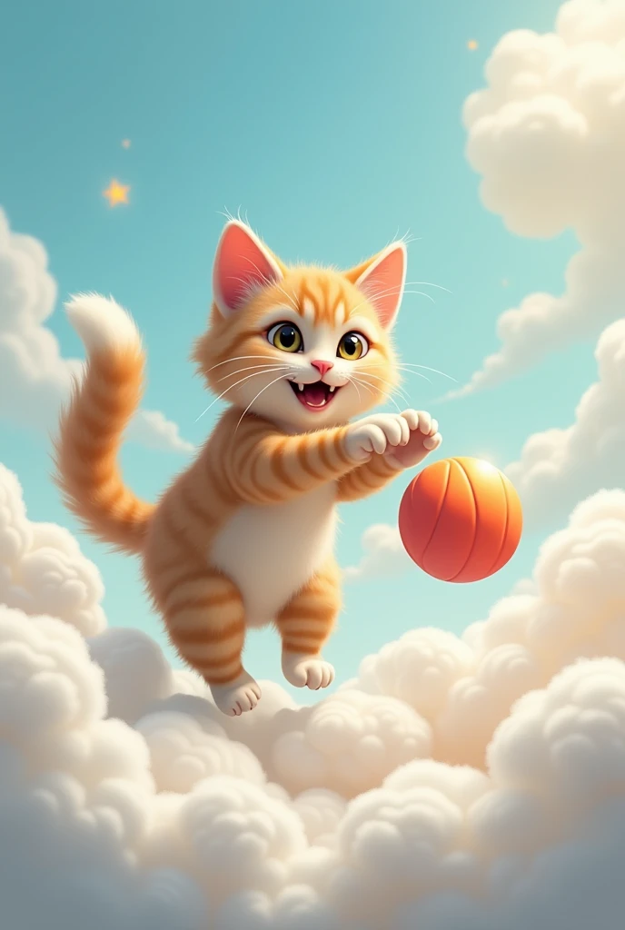A cat playing with a ball in cloud