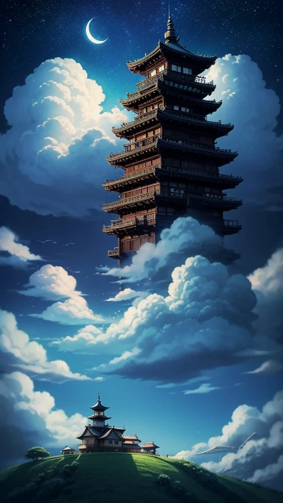 Ghibli style、Night Sky、cloud、Spirited Away、live-action、Real、CG