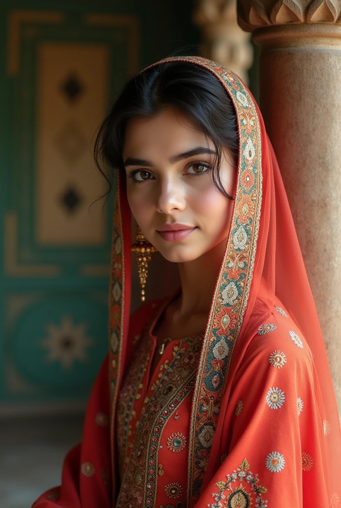 Multiple images of A beautiful Pakistani origin girl wearing traditional Pakistani outfit and hijab