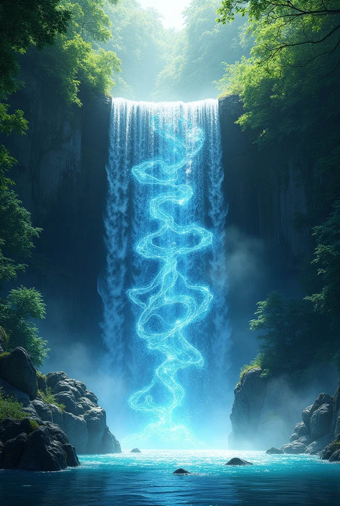 Create an image of a magical waterfall, written in the middle of it tiktok and the name "The magic waterfall"