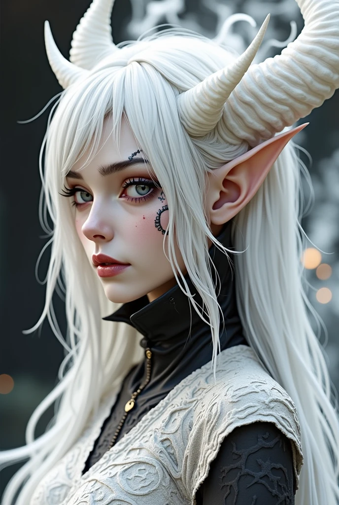 a white-haired demon with horns