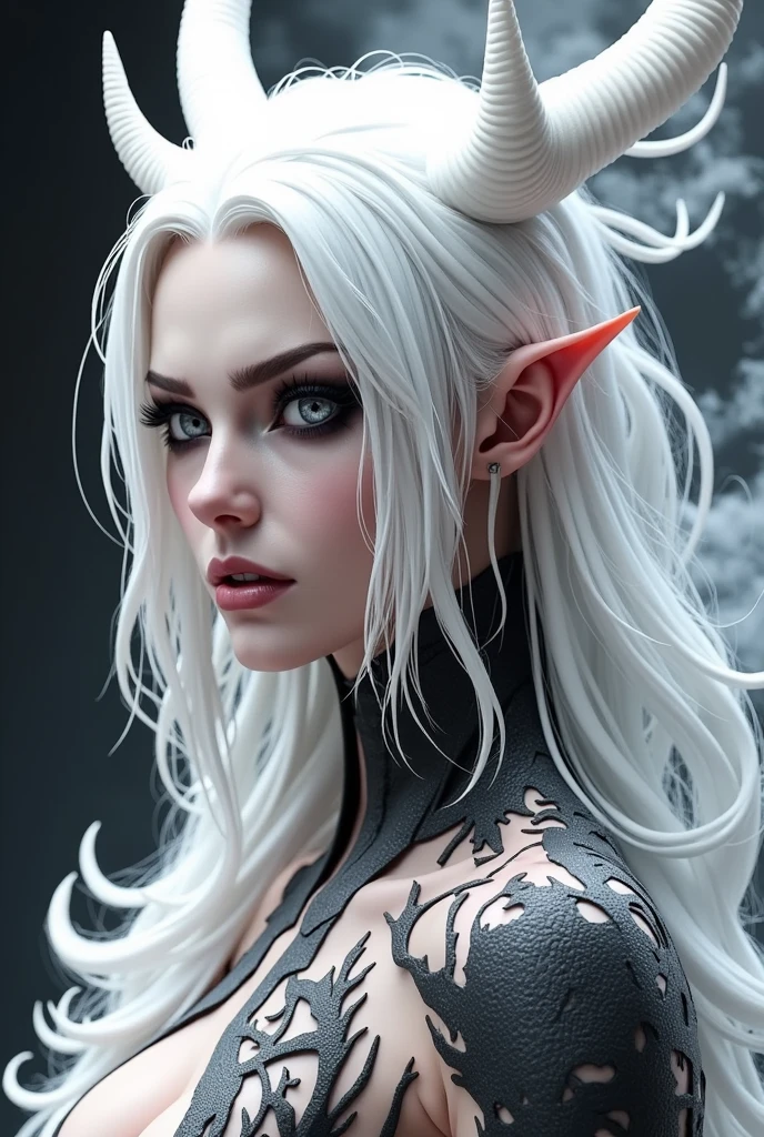 a white-haired demon with horns
