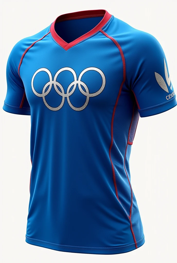 make a blue sports shirt with olympics themed details in atlanta