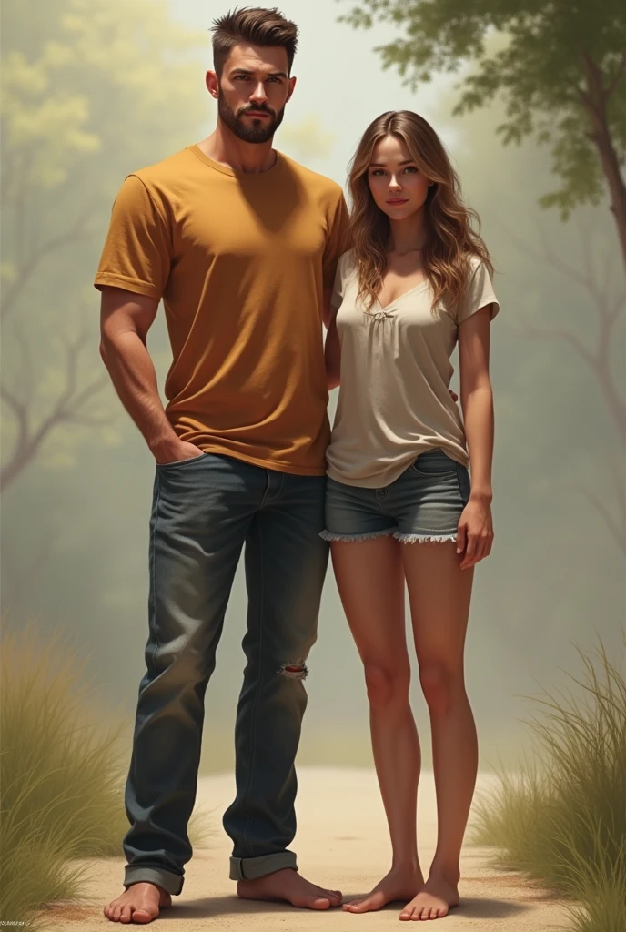 can you make an image of a man with height 1.7m and a women with height 1.52m standing together 