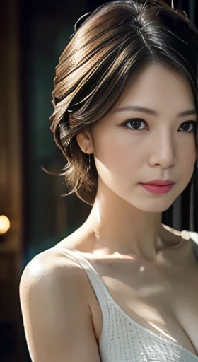 8K Ultra HD、RAWphotograph、モデルphotograph撮影、Asian race, European laces, (masterpiece, Highest quality, photoGenuineistic, High resolution, photograph: 1.3), close, focus on, Hot Model, slim, 40 year old mature woman、Small face、Shortcuts、Dark brown hair、Beautiful eyes in every detail、Genuineな肌, (Perfect body), Sexy hot face, erotic, sexual sight, slim, Sweat top, Beautiful eyes in every detail、Glossy Lips、Small breasts、、Bust B cup、((Bright light、Dynamic Lighting、Genuine、超Genuine、 Genuineism、Genuineistic details、Cool Beauty、Cool pose、Background gray、Plain gray background