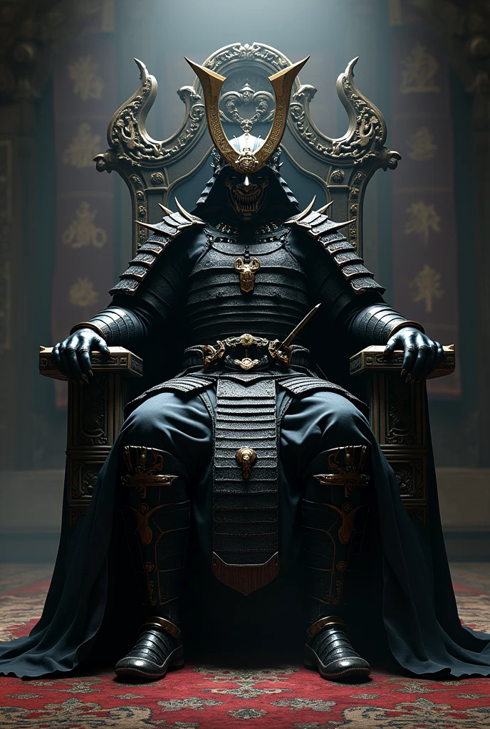 Evvil samurai with scary lookes in the throne