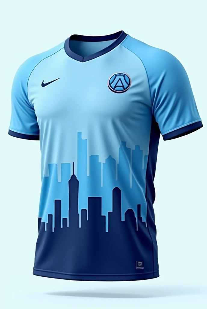 Make an Atlanta City Sports Shirt with Light Blue and Dark Blue Colors with Minimalist Details