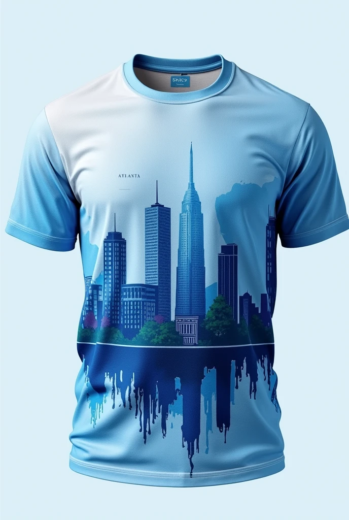 make a school interclass selection shirt with mixed print in light blue and dark blue colors of Atlanta