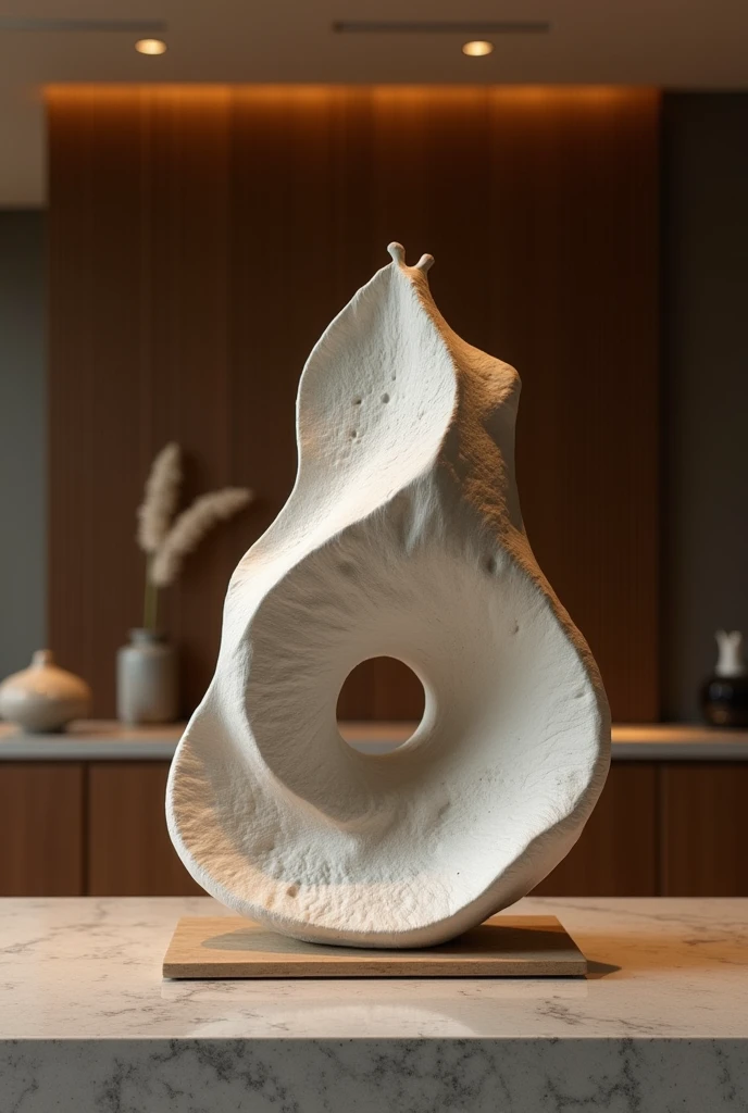 
An abstract ceramic work is displayed on the hotel display table，Illuminated by several lights（Wide viewing angle）