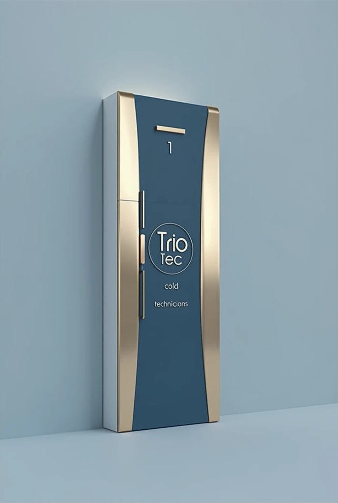 Generate a logo for a new refrigeration company from the silhouette of a refrigerator with an elegant style with the name frio tec and the slogan cold technicians using silver blue and gold colors 
